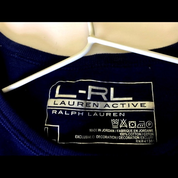 Ralph Lauren woman top navy blue cotton Crew neck white logo crest half sleeve L - Picture 9 of 11